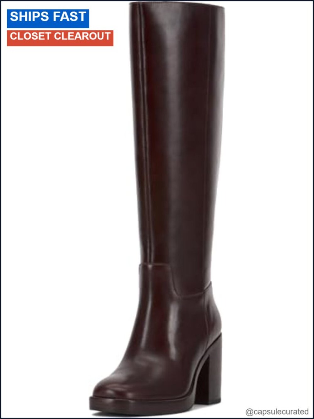 Knee High Leather Boots 3.5 Inch Block Heel Square Toe Comfort Calf Widths
